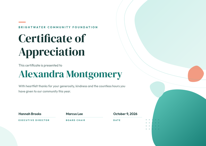 Soft Teal Abstract Certificate of Appreciation