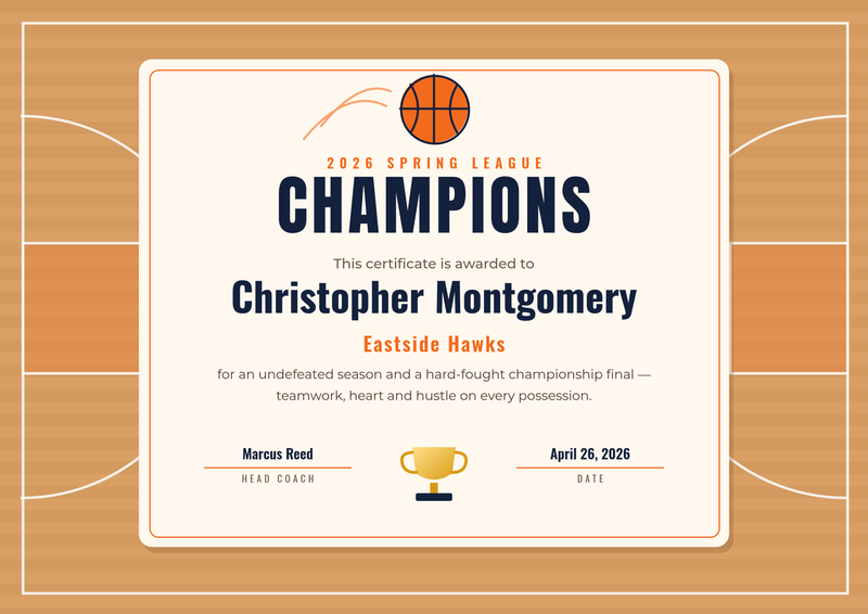 Basketball Champions Certificate