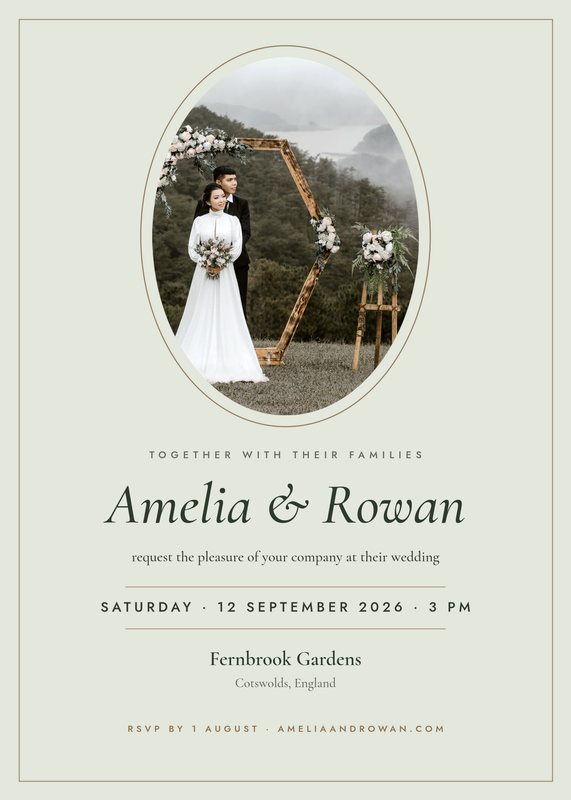 Oval Photo Frame Wedding Invitation