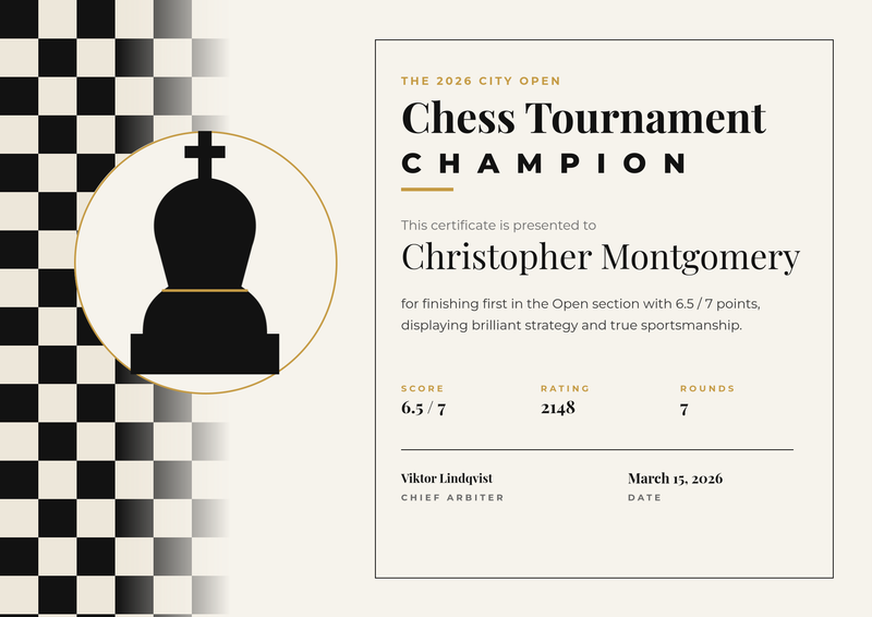 Black & Gold Chess Tournament Certificate