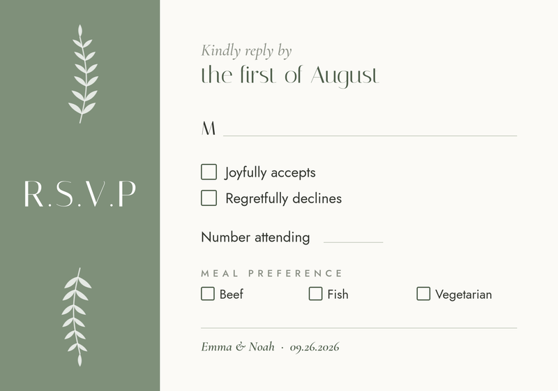 Sage Botanical Wedding RSVP Card