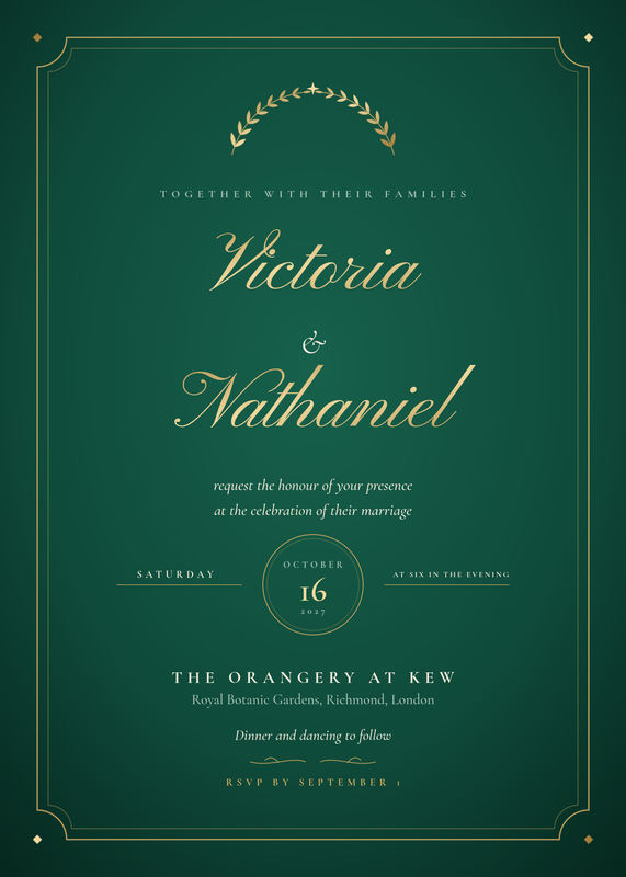 Emerald Velvet and Gold Wedding Invitation