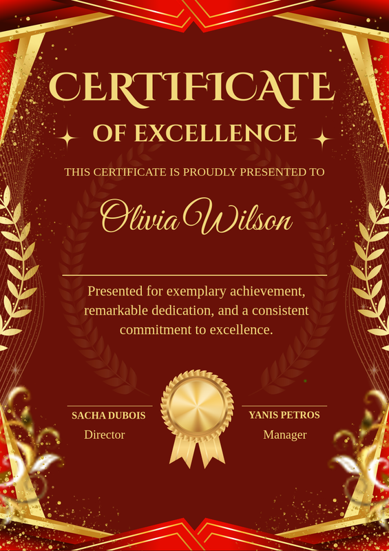 Red and Gold Elegant Excellence Certificate